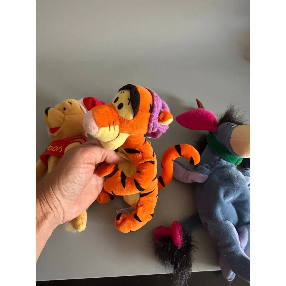 Disney Winnie the Pooh Tigger Eeyore Holiday Plush Bean Bag Lot 8 inch Vintage